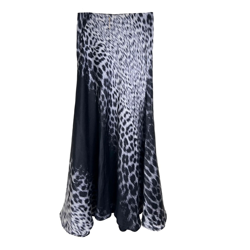 Roberto Cavalli Silk Leopard Grey and Black Skirt